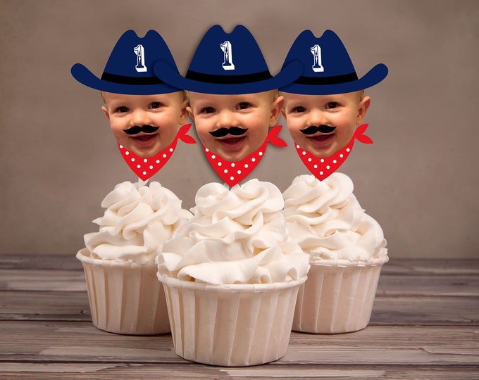 Photo Cupcake Toppers, cowboy, western, carnival, under the big top, first birthday, 1st, western, cowboy, indian