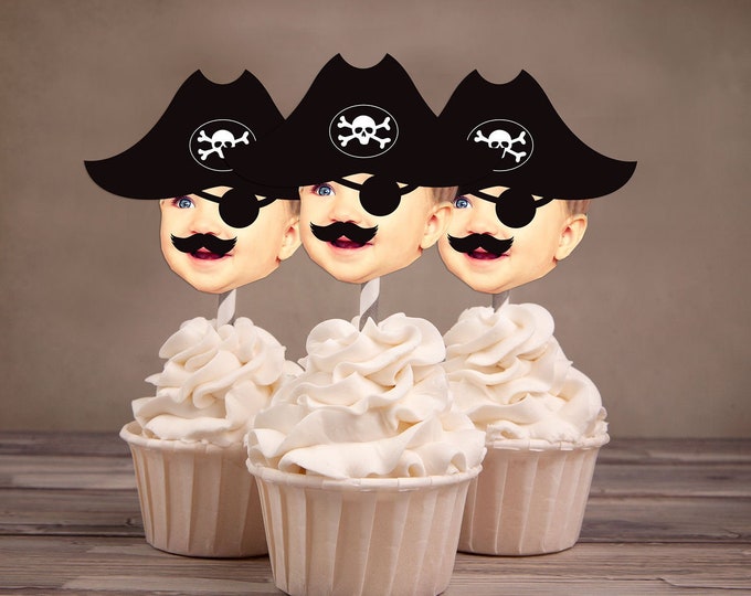 Photo Cupcake Toppers (pirate Hat Design) Digital File , pirate, ahoy, birthday, captain, pirate cupcake topper