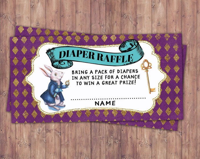 Diaper raffle, diaper request, Tea Party, Wonderland raffle, baby shower, co-ed baby shower shower game