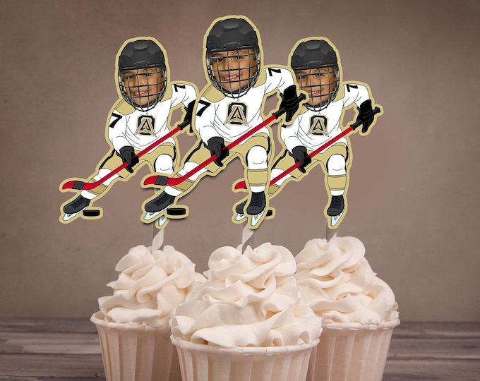 Hockey photo Cupcake Toppers, Digital File - Hockey  birthday, Sports birthday, Sports theme, Hockey theme, Hockey party