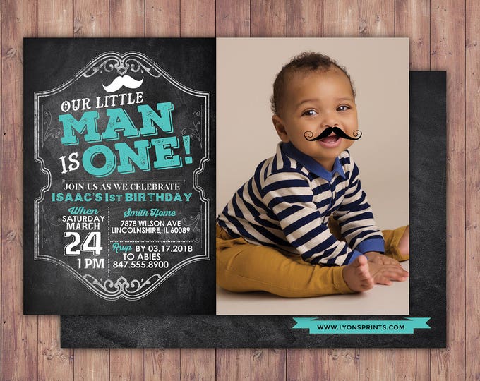 Mustache Invitation - Little Man Birthday Invitation - First Birthday Invitation - Mustache Printable - Bowtie Invitation - Boy Birthday,