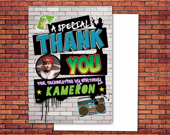 Thank you card, Hip Hop, Swagger, push it part, hip hop birthday, pop star,Fresh Prince, 80s,90s, throwback party, hip hop theme