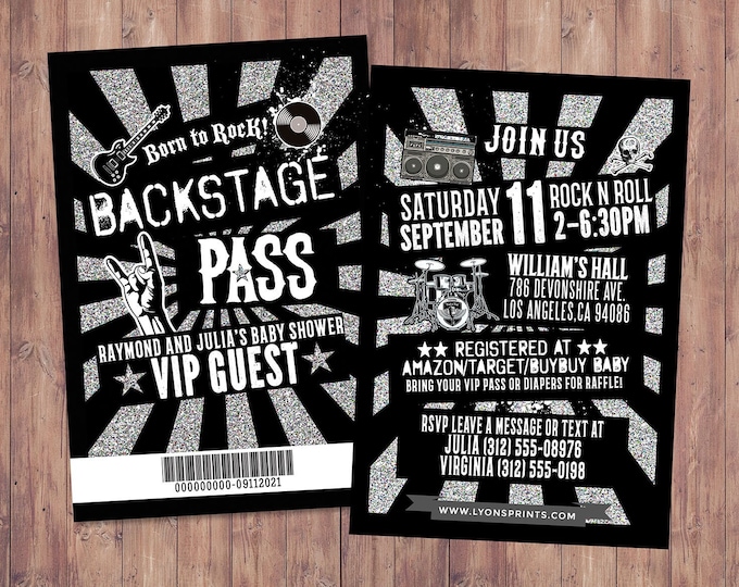 Punk Rock, VIP PASS, backstage pass, Vip invitation, Baby shower, rock star birthday, Digital files