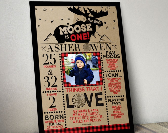 ANY AGE, Lumberjack birthday sign, photo prop, Buffalo Plaid Woodland, Lumberjack, first birthday, Bear , camping, moose