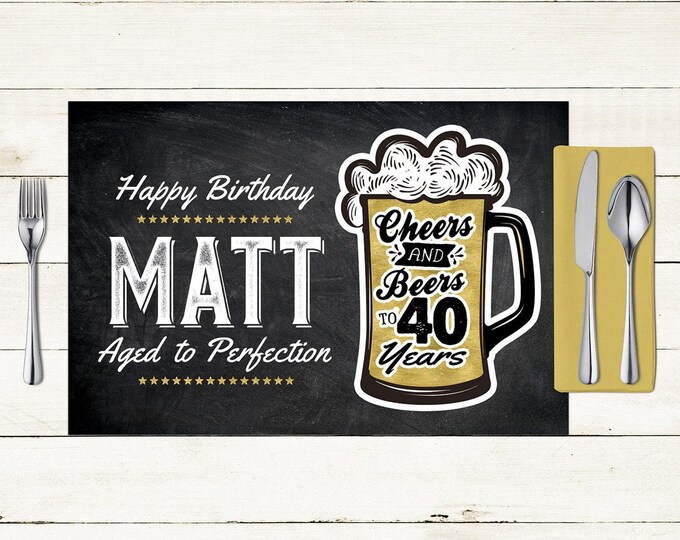 Any Age, Cheers and beers birthday digital placemat design, Party Decor, Party Table Decor, 50th , 40th, 60th, 70th, 80th Digital Files only