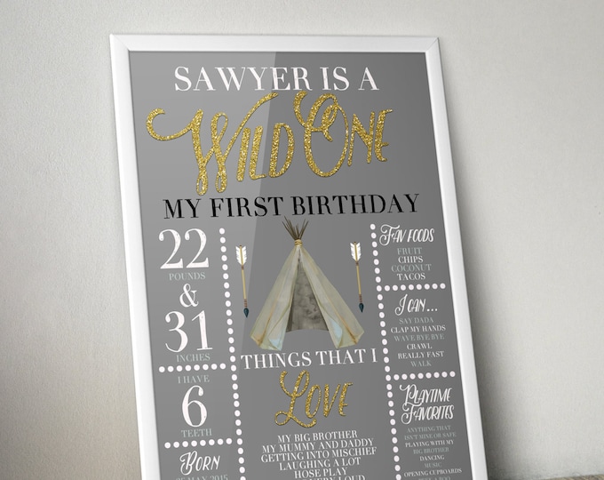 Wild one, photo prop, sign, Aztec, arrow, pow wow, BOHO, Tribal, first birthday, 1st birthday, Digital file only