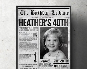 Newspaper Birthday party sign, 50th, 60th, 30th, 40th, 70th , Digital file only, birthday gift for women and men, milestone birthday