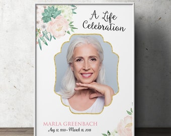 Digital Funeral Welcome Sign, Celebration of Life Poster, Guest Book Table, Floral Memorial Sign, Customized Template Photo Sign, printable