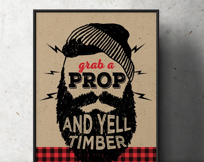 Lumberjack table sign, photo prop sign, Woodland party, flannel, woodland shower, woodland birthday, beard prop, Timber, printable file