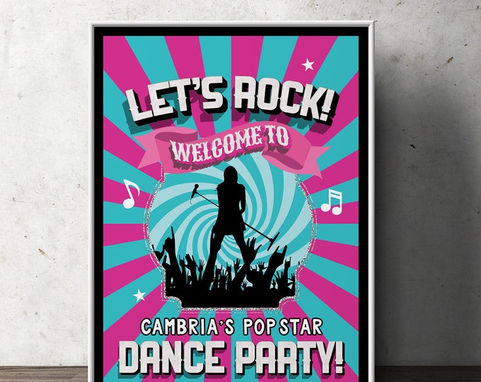 Welcome Party sign, Pop Star party, Rock Star party, baby shower, party decorations, party supplies, rockstar, rockstar sign, digital file