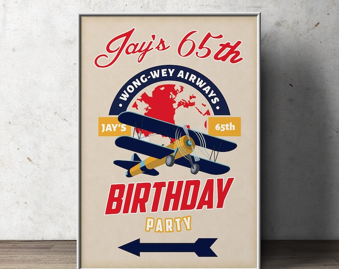 Welcome sign, Party sign, Vintage Airplane, birthday, Vintage, Airplane, Birthday Party, party decor, Time flies, digital file