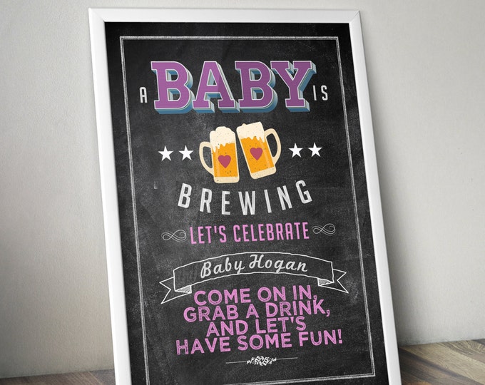 Welcome sign, rustic, BOHO, BabyQ chalkboard couples co-ed Baby Shower BBQ - babyQ  baby is brewing, Printable File Only