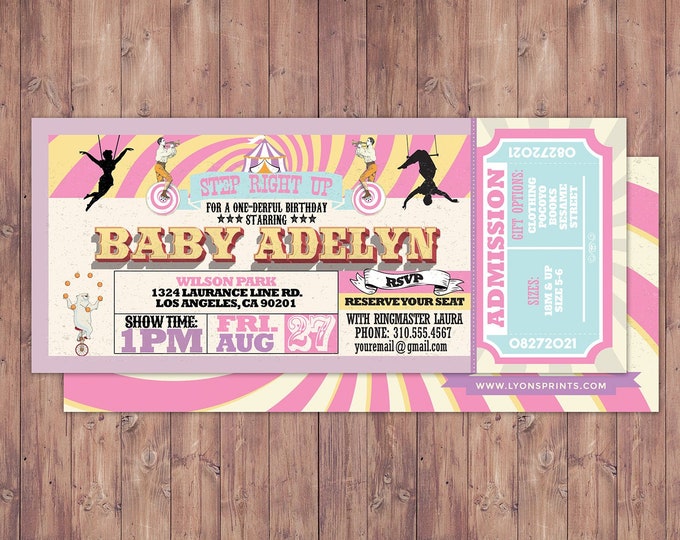 Birthday circus ticket, carnival ticket invitation,  vintage circus, retro, ticket invitation, carnival, circus birthday invitation, twins