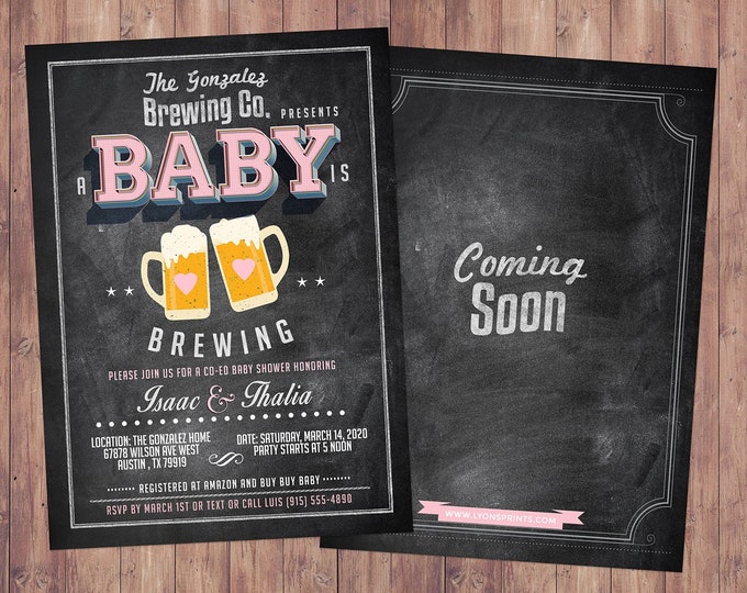 Baby is brewing, Coed baby shower invitation- Beer baby shower invitation- couples baby shower - Digital Files Only, BBQ