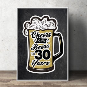 30th, birthday party decoration (Digitale Datei) Geburtstagsgeschenk für Frauen und Männer - Prost und Bier, Dekorationen, Prost auf 30 Jahre
