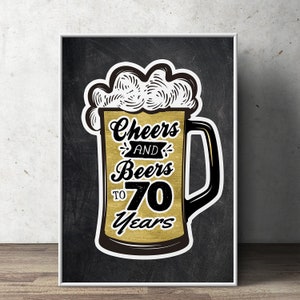 70er Geburtstag Party Dekoration (nur digitale Datei) Geburtstagsgeschenk für Frauen und Männer - Prost und Bier, Dekorationen, Prost auf 70 Jahre