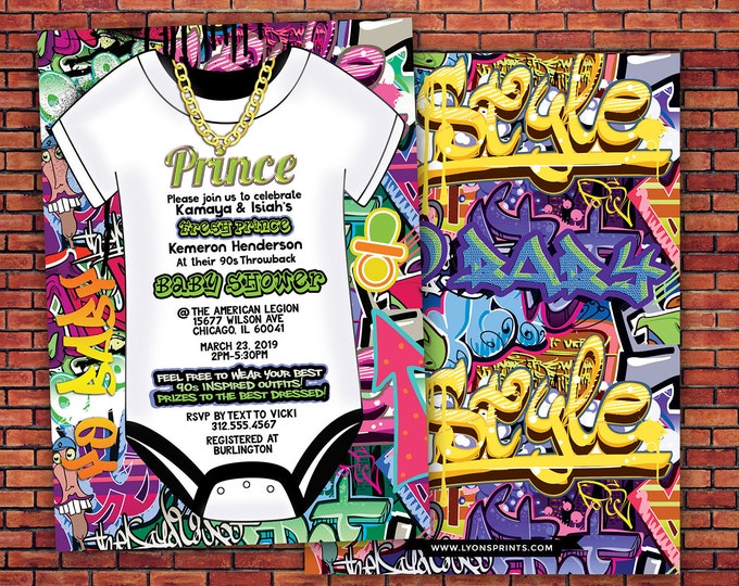 Prince, Baby Shower, Throwback shower, Hip Hop, 90s, Push it shower, Graffiti invite, Fresh, 90s party, hip hop theme, digital invite