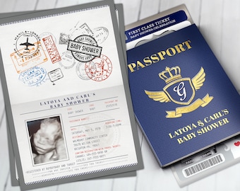 PASSPORT and TICKET baby shower invitation, Coed baby shower invitation- travel baby shower invitation, baby shower,Digital files only