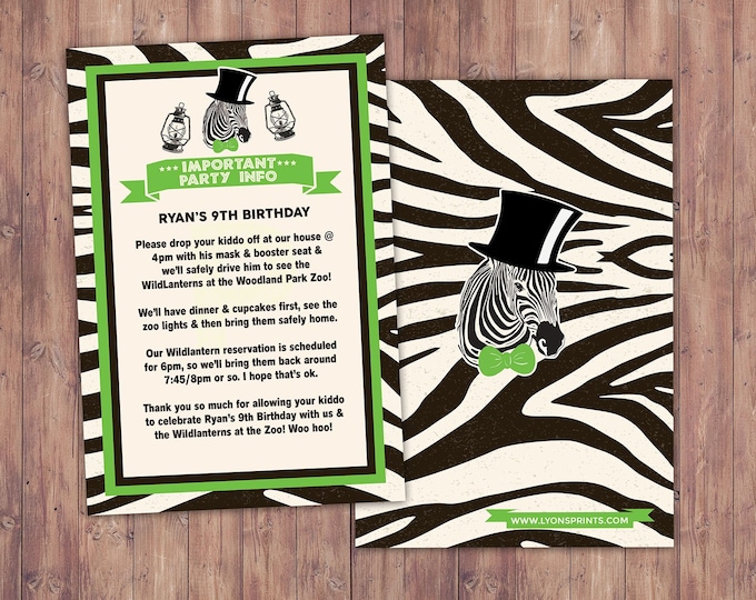 ZOO, birthday note card, baby shower, Party favor, animal print, animals, ,safari birthday, Animal print, Zebra card, stationary printable