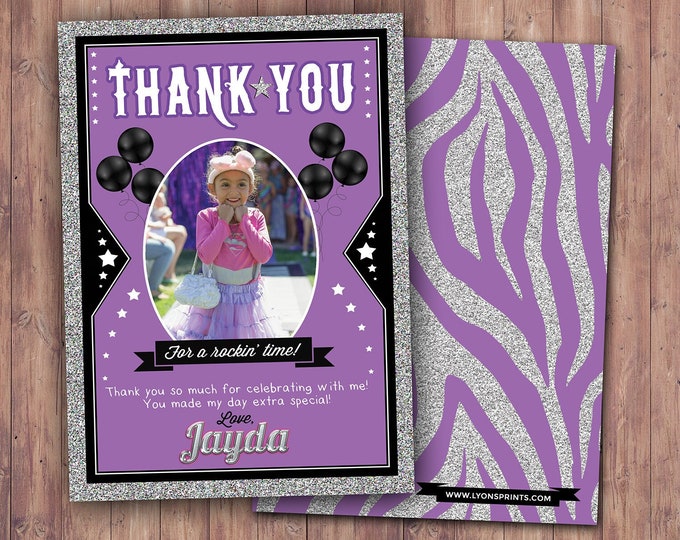 Thank You Card - Greeting Card -  Rockstar thank you card - Pop star Thank you - Birthday Party, pop star party, rock star birthday