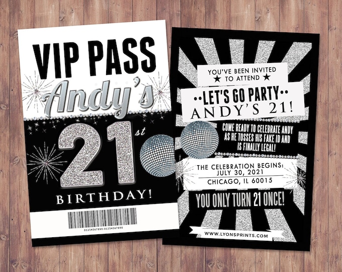 Any age, birthday invitation, rock star, VIP PASS, backstage pass, concert ticket, birthday invitation, wedding, baby shower, party favor