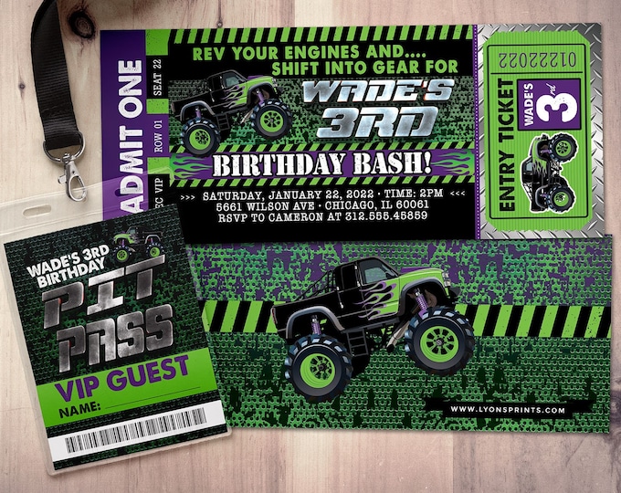 Monster Truck Birthday Party Invitation, Monster Truck Invitation, Smash and Crash Birthday Invitation, truck birthday invite