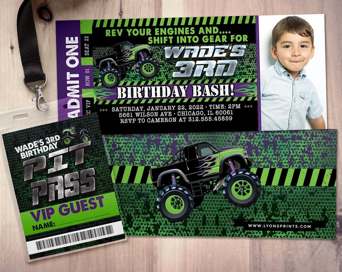 Monster Truck Birthday Party Invitation, Monster Truck Invitation, Smash and Crash Birthday Invitation, truck birthday invite