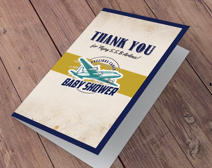 Thank you card,  greeting card, Airplane Baby Shower, Airplane, Vintage Airplane Baby Shower, Airplane, airplane thank you
