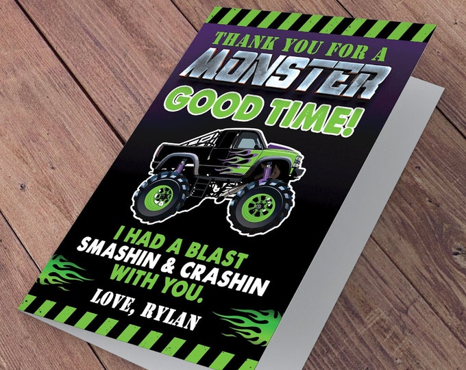 Monster Truck thank you card, truck Birthday Party, Monster Truck, Smash and Crash Birthday, truck birthday thank you