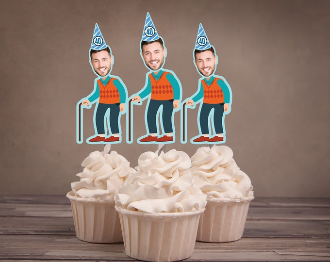 Digital Photo Cupcake Toppers, aged to perfection, milestone birthday, Funny Birthday Decorations, Birthday Decor, 30th, 40th, 50th, 60th