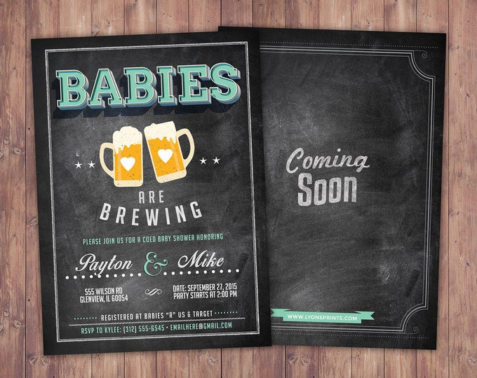Baby is brewing, Twins, Coed baby shower invitation- Beer baby shower invitation- couples baby shower - girl baby shower - gender reveal
