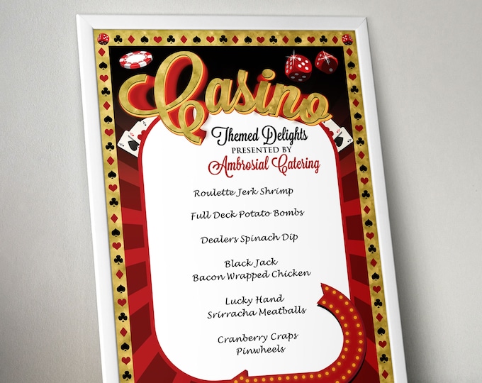Digital menu sign, Las Vegas, Birthday, wedding, Baby shower, party decor, blackjack, poker Bar Mitzvah, Vegas poster, Casino, digital file