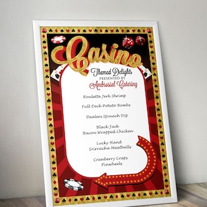 Digital menu sign, Las Vegas, Birthday, wedding, Baby shower, party decor, blackjack, poker Bar Mitzvah, Vegas poster, Casino, digital file