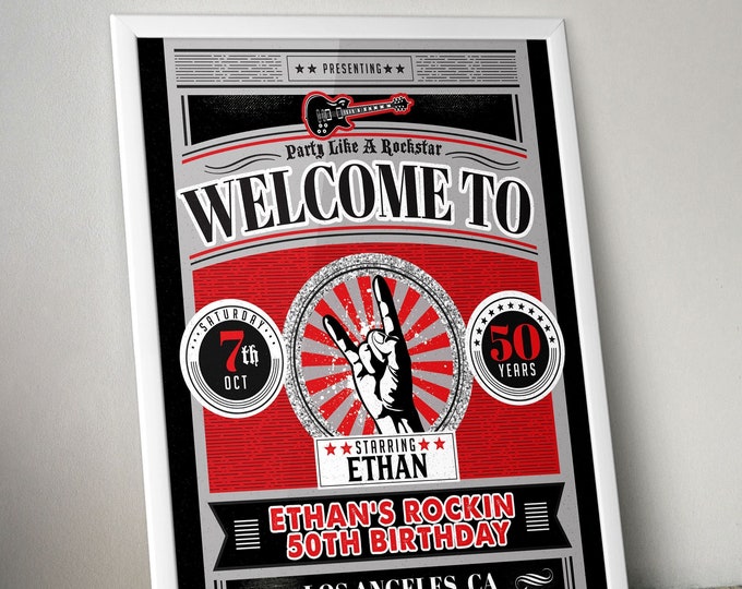 Rock Star welcome poster, Rockstar party decor, baby shower, rock star party, welcome sign, birthday decor, rock birthday, Digital file