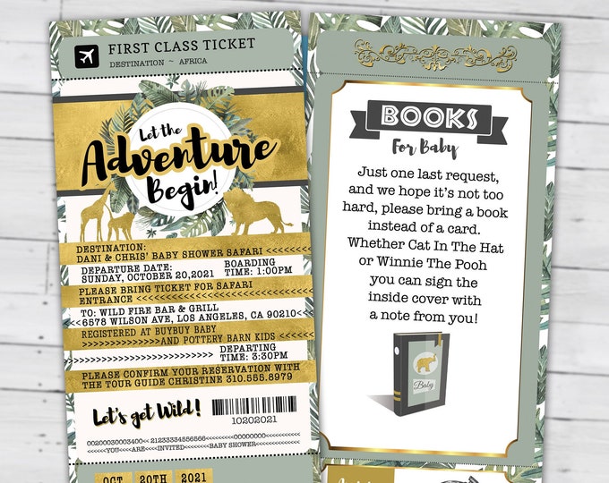 Passport invitation, Jungle Invitation, Jungle invite, Safari invitation, Safari Invite, Baby shower, Wild One, Elephant, Lion,