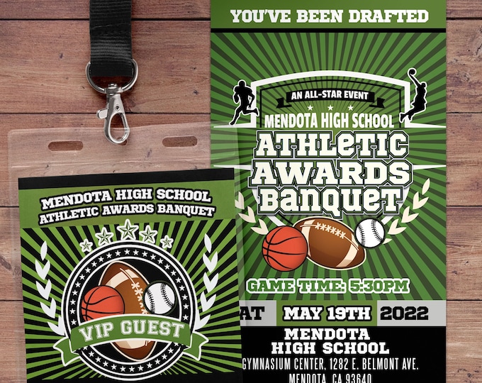 Athletic awards banquet invitation , sports party, awards invite, basketball invite, football invite, baseball invite