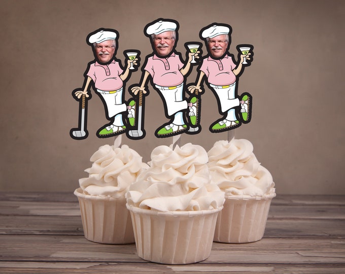 Digital Photo Cupcake Toppers, Retirement party, Golf party, Golf Par-tee Themed - Golf Cupcake Toppers - Golf Ball and Tee, funny