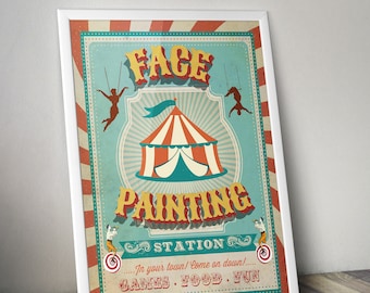 Carnival Party - Circus Party - party station sign - face painting sign - Vintage circus- Vintage Carnival - Digital file only