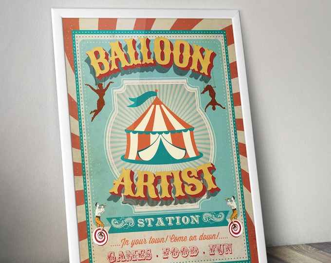 Carnival Party - Circus Party - party station sign - balloon artist sign - Vintage circus- Vintage Carnival - Digital file only