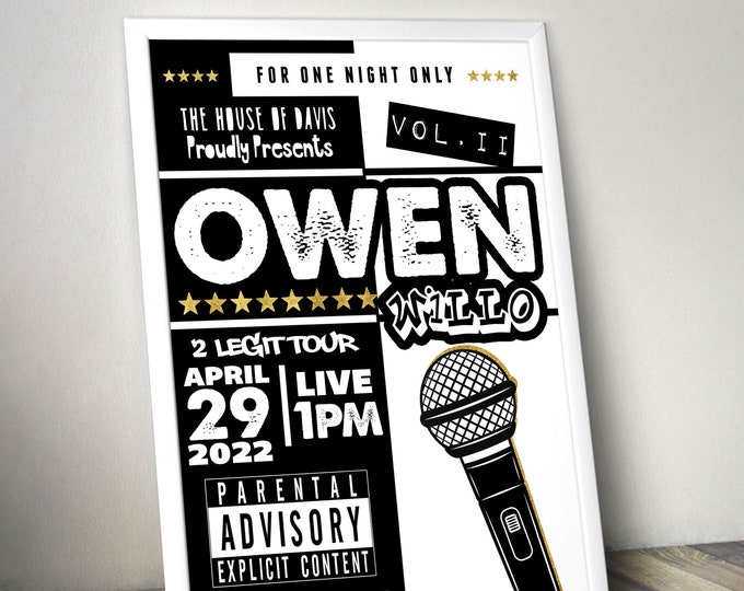 Hip Hop theme  poster, Hip Hop Birthday sign, rockstar, baby shower, rock star party, rock n roll, pop star, hip hop, Digital file
