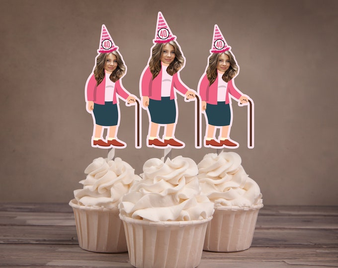 Digital Photo Cupcake Toppers, aged to perfection, milestone birthday, Funny Birthday Decorations, Birthday Decor, 30th, 40th, 50th, 60th