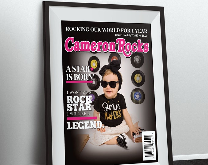 Rock Star magazine theme birthday poster, boy birthday, rockstar, baby shower, rock star party, rock n roll, pop star, hip hop, Digital file