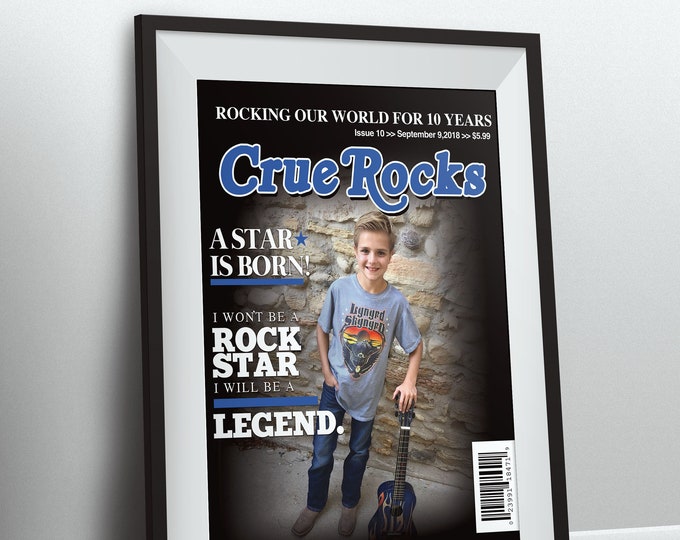 Rock Star magazine theme birthday poster, boy birthday, rockstar, baby shower, rock star party, rock n roll, pop star, hip hop, Digital file