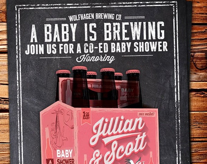 Coed baby shower invitation- Beer baby shower invitation- couples baby shower - girl baby shower - boy baby shower, baby is brewing,BBQ