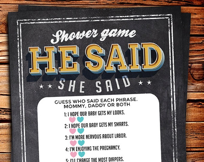He said she said baby shower game, Baby is brewing, Coed baby shower, baby wishes card- Beer baby shower- couples baby shower