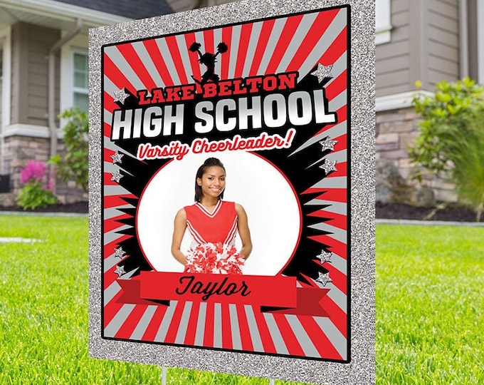 Cheerleader lawn sign design, Digital file only, Photo Yard Sign design,High School Senior, Welcome Sign Congrats, Graduation lawn sign