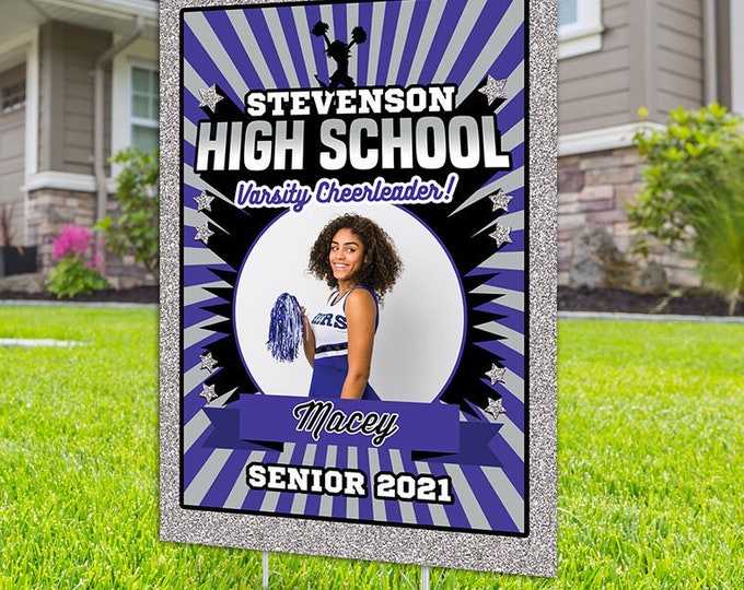 Cheerleader lawn sign design, Digital file only, Photo Yard Sign design,High School Senior, Welcome Sign Congrats, Graduation lawn sign