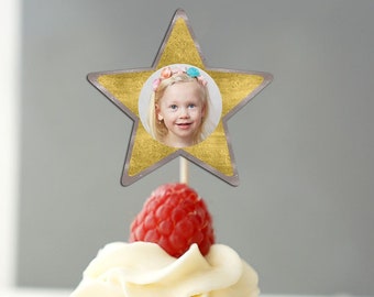 Star Photo Cupcake Topper, pop star birthday decor, Rockstar birthday decor, Rockstar cupcake toppers, twinkle twinkle, star birthday