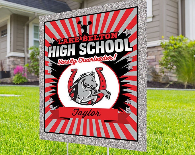 Cheerleader lawn sign design, Digital file only, Photo Yard Sign design,High School Senior, Welcome Sign Congrats, Graduation lawn sign