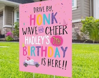 Birthday parade, yard sign design, lawn sign, social distancing drive-by birthday party, car birthday parade, quarantine party